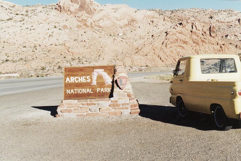 1964 Dodge 1/2 Ton Pickup and the Arches National Park Entrance sign